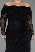 Robe De Soirée Grande Taille Longue Dantelle Noir ABU6305