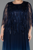 Robe De Soirée Grande Taille Mousseline Longue Bleu Marine ABU4633
