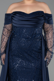 Robe De Soirée Grande Taille Longue Perlé Bleu Marine ABU6093
