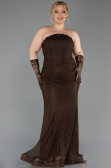 Robe de Soirée Grande Taille Longue Dantelle Brun ABU6280