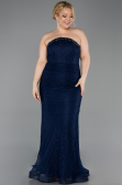 Robe de Soirée Grande Taille Longue Dantelle Bleu Marine ABU6280