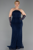 Robe de Soirée Grande Taille Longue Dantelle Bleu Marine ABU6280