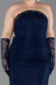 Robe de Soirée Grande Taille Longue Dantelle Bleu Marine ABU6280