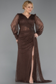 Robe De Soirée Grande Taille Longue Dantelle Brun ABU6283