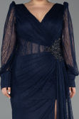 Robe De Soirée Grande Taille Longue Dantelle Bleu Marine ABU6283