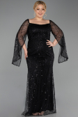 Robe De Soirée Grande Taille Longue Perlé Noir ABU5067