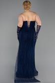 Robe de Soirée Grande Taille Longue Dantelle Bleu Marine ABU6280