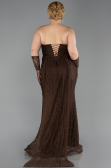 Robe de Soirée Grande Taille Longue Dantelle Brun ABU6280