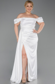 Robe de Soirée Grande Taille Satin Longue Blanc ABU1626