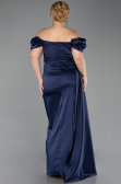 Robe De Soirée Grande Taille Satin Longue Bleu Marine ABU1626