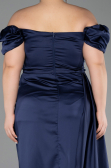 Robe De Soirée Grande Taille Satin Longue Bleu Marine ABU1626