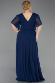 Robe De Soirée Grande Taille Longue Mousseline Bleu Marine ABU6309