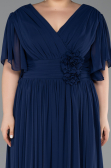 Robe De Soirée Grande Taille Longue Mousseline Bleu Marine ABU6309
