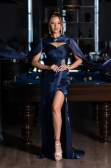 Robe de Soirée Longue Mousseline Bleu Marine ABU6296