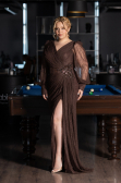 Robe De Soirée Grande Taille Longue Dantelle Brun ABU6283