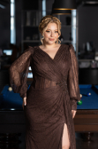 Robe De Soirée Grande Taille Longue Dantelle Brun ABU6283