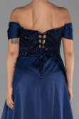 Robe de Soirée Longue Perlé Bleu Marine ABU6329