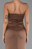 Robe De Soirée Satin Longue Brun ABU6061