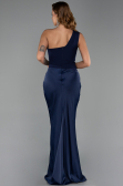 Robe de Soirée Longue Satin Bleu Marine ABU6331