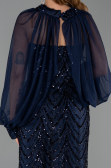 Robe de Soirée Grande Taille Longue Squameuse Bleu Marine ABU6328