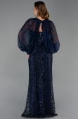 Robe de Soirée Grande Taille Longue Squameuse Bleu Marine ABU6328