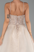 Robe de Soirée Longue Perlé Beige ABU5730