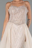Robe de Soirée Longue Perlé Beige ABU5730