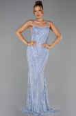 Robe de Soirée Longue Perlé Bleu clair ABU5730