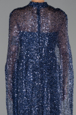 Robe de Soirée Longue Squameuse Bleu Marine ABU6343