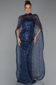 Robe de Soirée Longue Squameuse Bleu Marine ABU6343