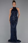 Robe de Soirée Longue Perlé Bleu Marine ABU6348