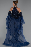Robe de Soirée Longue Perlé Bleu Marine ABU6348