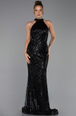 Robe de Soirée Longue Perlé Noir ABU6348