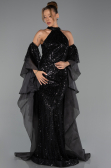 Robe de Soirée Longue Perlé Noir ABU6348