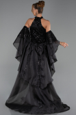 Robe de Soirée Longue Perlé Noir ABU6348