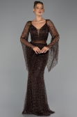 Robe de Soirée Longue Perlé Brun ABU6349