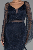 Robe de Soirée Longue Perlé Bleu Marine ABU6349