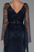 Robe de Soirée Longue Perlé Bleu Marine ABU6349