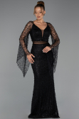 Robe de Soirée Longue Perlé Noir ABU6349