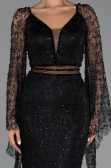 Robe de Soirée Longue Perlé Noir ABU6349