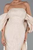 Robe de Soirée Longue Perlé Beige ABU6351
