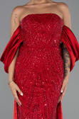 Robe de Soirée Longue Perlé Rouge ABU6351