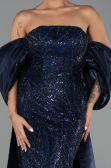 Robe de Soirée Longue Perlé Bleu Marine ABU6351