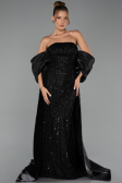 Robe de Soirée Longue Perlé Noir ABU6351