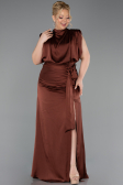 Robe Grande Taille Satin Longue Brun Clair ABU2969