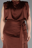 Robe Grande Taille Satin Longue Brun Clair ABU2969