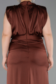Robe Grande Taille Satin Longue Brun Clair ABU2969