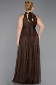 Robe de Soirée Grande Taille Longue Dantelle Brun ABU6330