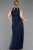 Robe de Soirée Grande Taille Longue Dantelle Bleu Marine ABU6330