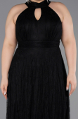 Robe de Soirée Grande Taille Longue Dantelle Noir ABU6330